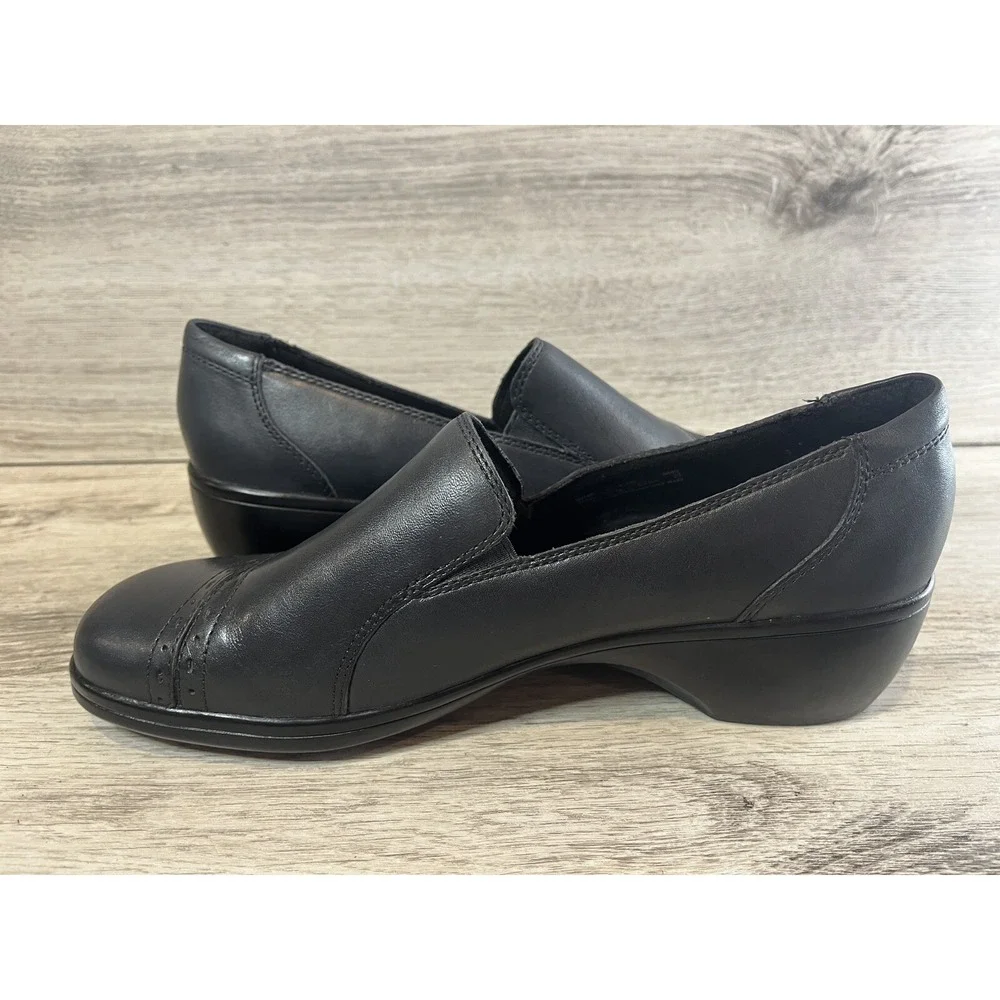 Clarks Shoes‎ Womens 8.5 M Slip On Loafers 80740 Gray Leather Casual Wedge